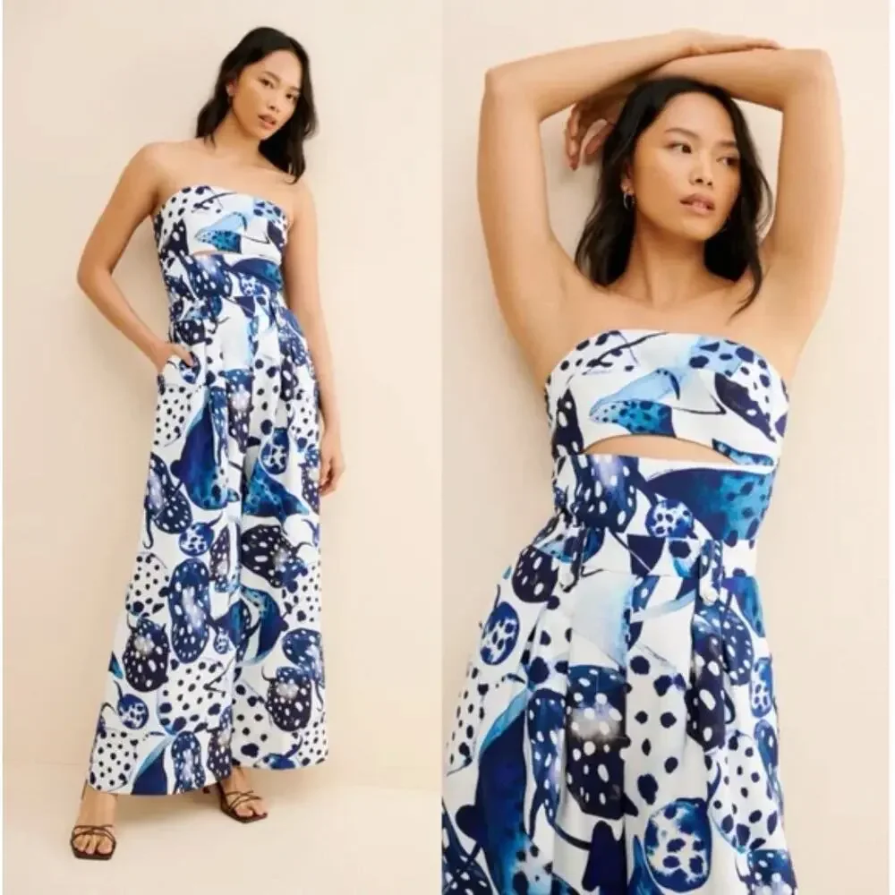 Farm Rio Mantas Strapless Maxi Jumpsuit - Picture 1 of 8